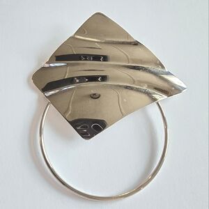 Vintage brooch large modernist ring glasses holder silver tone pin big